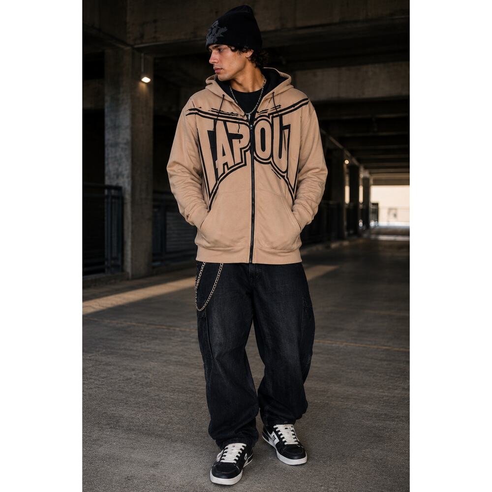 Tapout Full Zip Hoodie Mens XL NWT Y2K MMA UFC Graphic Streetwear Beige